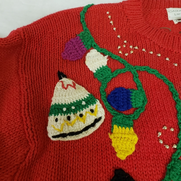 Vintage 90s Ugly Christmas Sweater Cardigan bulb lights Size medium - Picture 2 of 10